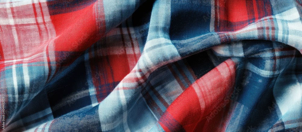 Poster plaid fabric texture background of red blue and white checkered clothing. with copy space image. pla