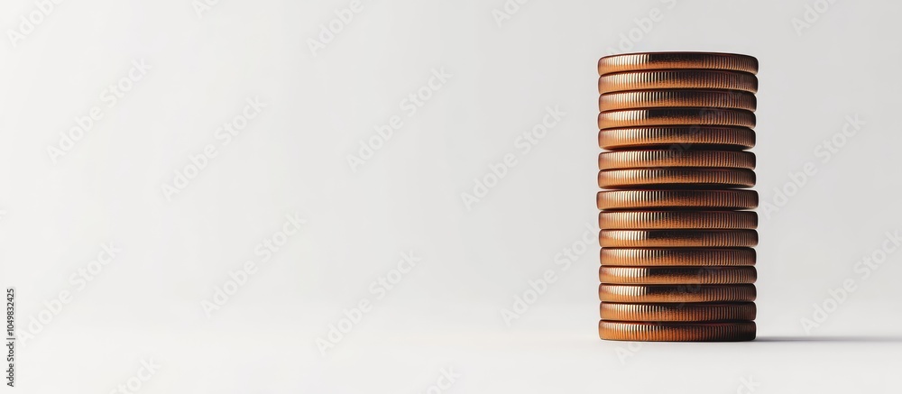 Aufkleber Side view of ascending stacks of coins on a white studio background isolated representing a business and financial concept in close up. with copy space image. Place for adding text or design