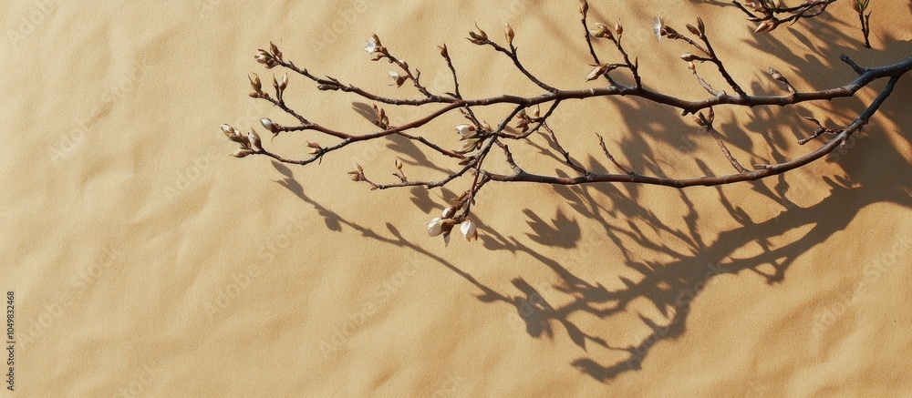 Poster the shadow of flowering willow branches on textured kraft paper concept of a flowering puzzle. with 