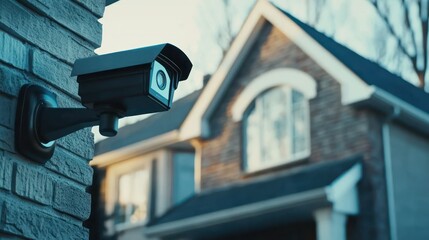 A close-up of a house equipped with CCTV cameras, highlighting security features around the home