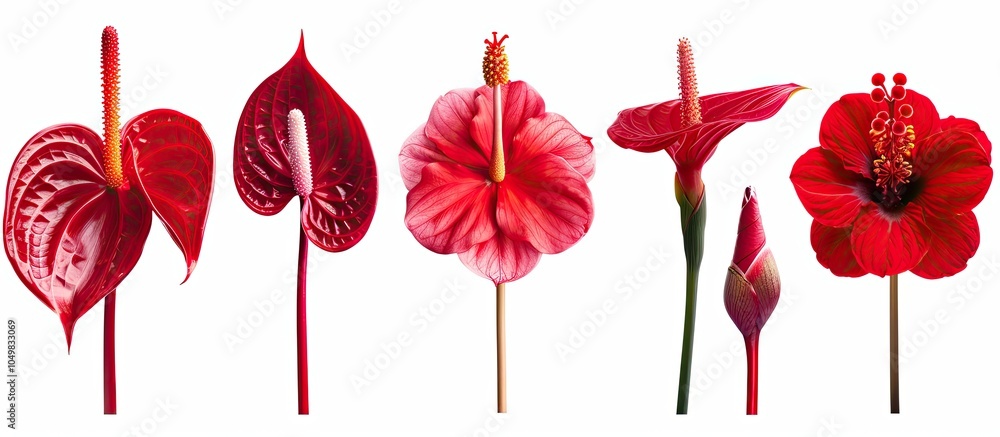 Poster collection of stunning red flowers isolated on a white background tail flower or flaming flower anth
