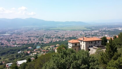 Obraz premium Elevated view of a cityscape with a grand building