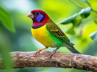 Gouldian Finch Perched on a Branch with a Soft Natural Blur Background