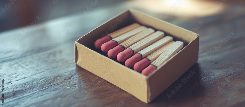 Poster Matches in an open matchbox on copyspace with selective focus and out of focus