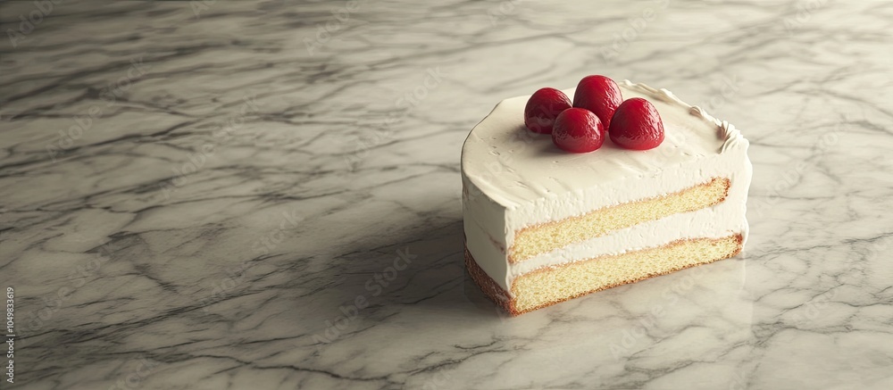 Poster a piece of cake on a marble floor. with copy space image. place for adding text or design