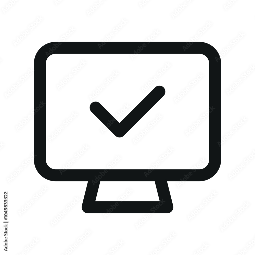 Poster Computer display with check mark UI icon, monitor screen ok simple line user interface vector symbol