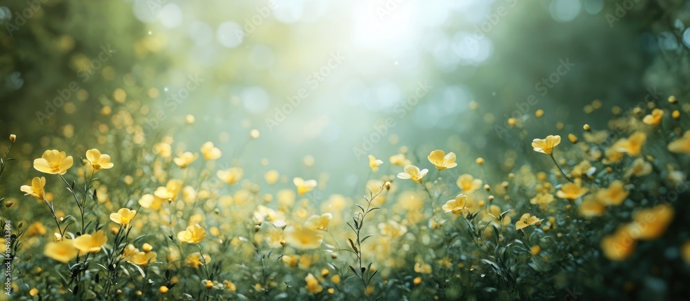 Leinwandbilder Background of small yellow wildflowers. with copy space image. Place for adding text or design