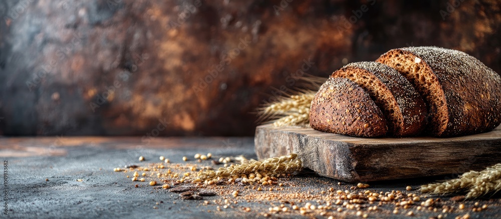 Poster buckwheat bread gluten free pastry in a rustic style background selective focus copy space