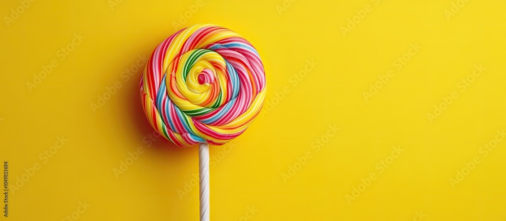 Leinwandbilder spiral lollipop against a yellow background featuring happy birthday text. with copy space image. pl