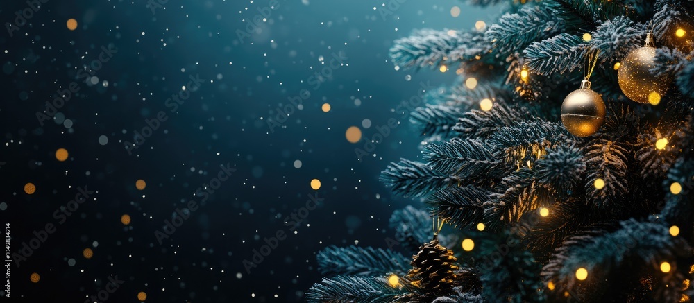 Aufkleber Festive Christmas tree adorned with fairy lights. with copy space image. Place for adding text or design
