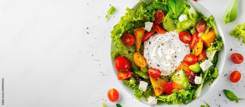 Leinwandbilder vegetable salad with thick cream. with copy space image. place for adding text or design