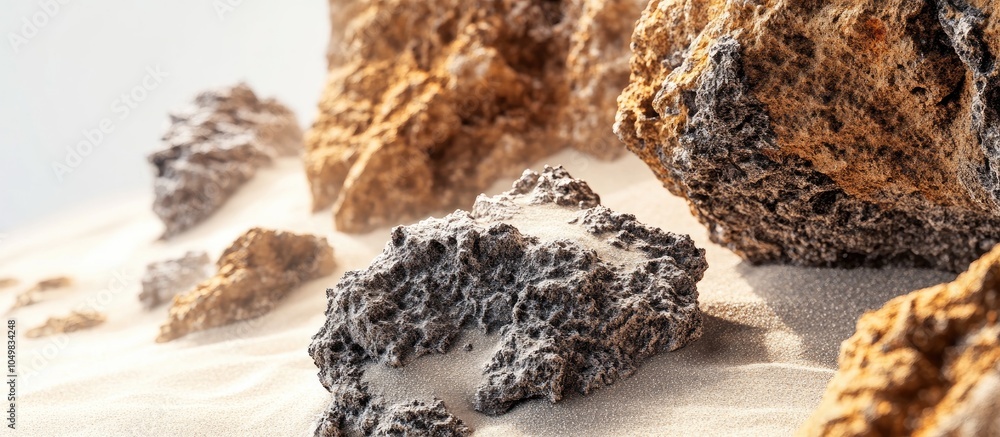 Poster Macro detail background image of rock and sand. with copy space image. Place for adding text or design