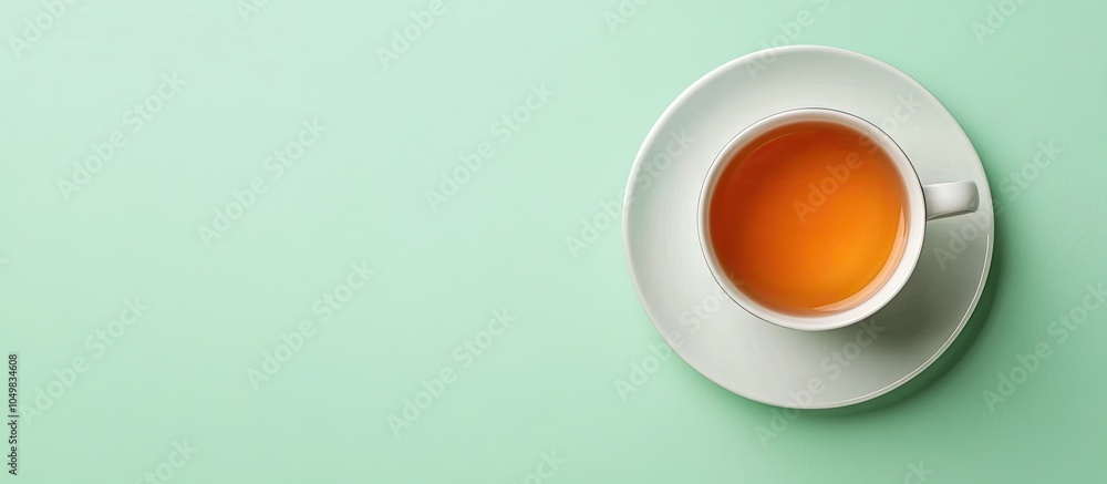 Leinwandbilder cup of tea on a light green paper background. with copy space image. place for adding text or design