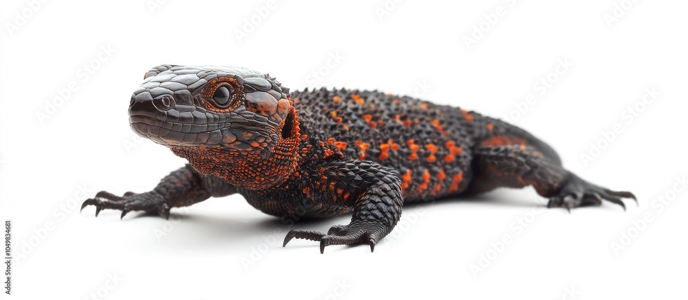 Aufkleber Mexican Beaded Lizard Heloderma horridum set against a white background. with copy space image. Place for adding text or design