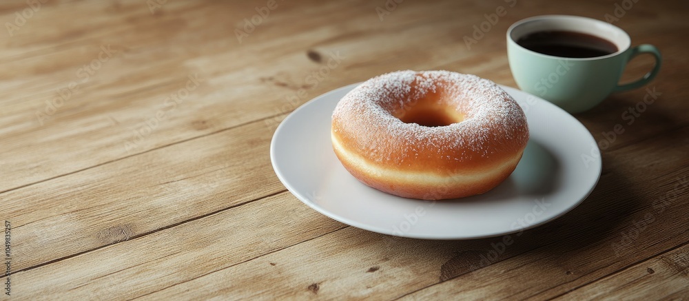 Leinwandbilder donuts and coffee on a wooden tabletop. with copy space image. place for adding text or design