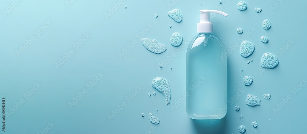 Poster Hand soap for washing on a blue background Close up. with copy space image. Place for adding text or design