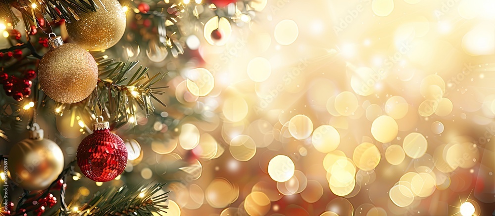 Poster New year card decoration against a golden bokeh backdrop. with copy space image. Place for adding text or design