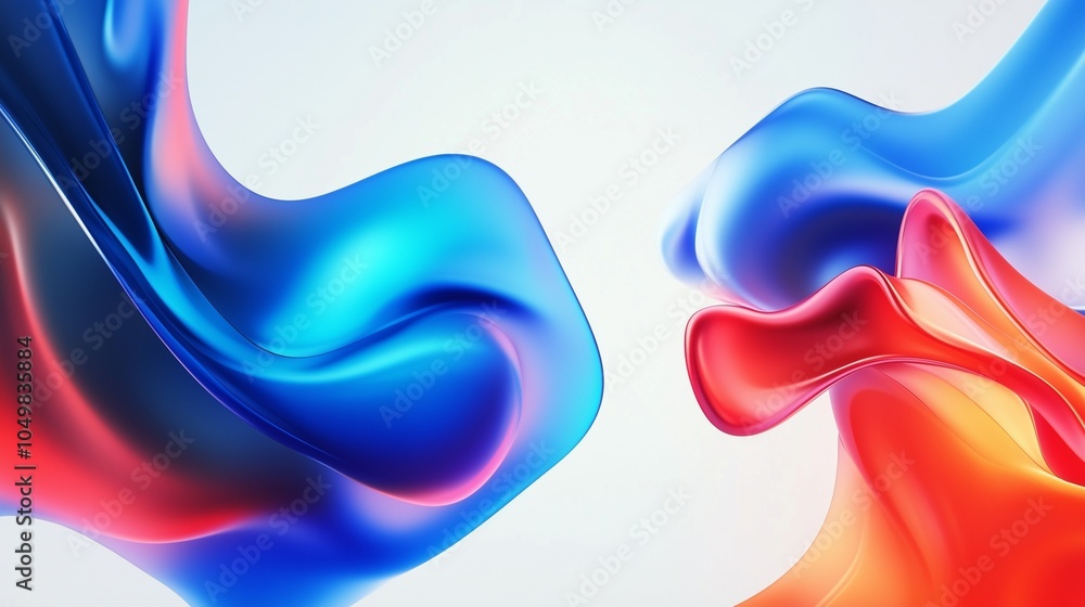 Poster a colorful abstract fluid background featuring energetic blue and red shapes on a clean white backdr