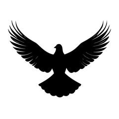 Obraz premium Black Silhouette of a Dove with Outstretched Wings, Simple black silhouette of a dove with wings fully extended, symbolizing peace, freedom, and spirituality in a minimalist design.
