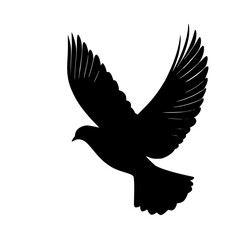 Obraz premium Black Silhouette of a Dove with Outstretched Wings, Simple black silhouette of a dove with wings fully extended, symbolizing peace, freedom, and spirituality in a minimalist design.