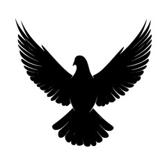 Obraz premium Black Silhouette of a Dove with Outstretched Wings, Simple black silhouette of a dove with wings fully extended, symbolizing peace, freedom, and spirituality in a minimalist design.