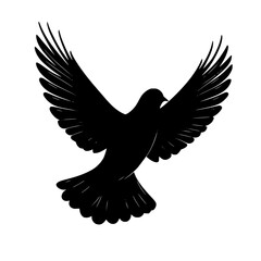 Obraz premium Black Silhouette of a Dove with Outstretched Wings, Simple black silhouette of a dove with wings fully extended, symbolizing peace, freedom, and spirituality in a minimalist design.