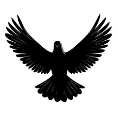 Fototapeta premium Black Silhouette of a Dove with Outstretched Wings, Simple black silhouette of a dove with wings fully extended, symbolizing peace, freedom, and spirituality in a minimalist design.