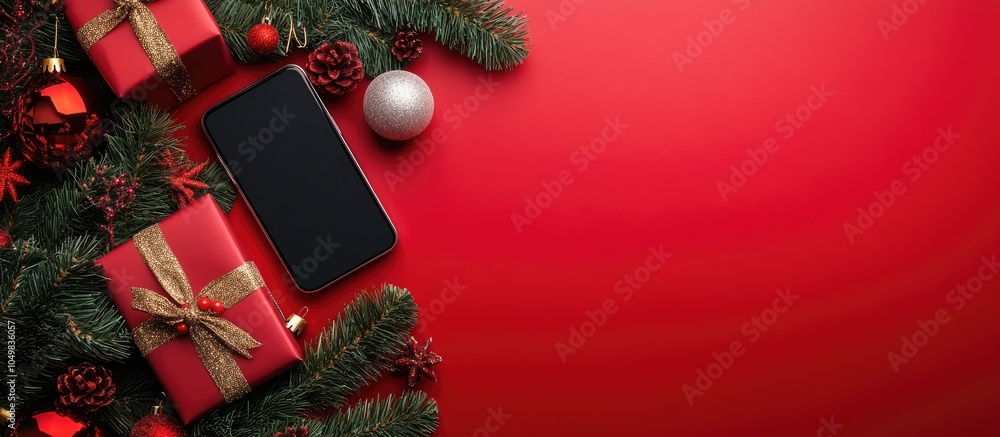 Aufkleber Christmas Tree Decoration With devices Help foster a festive atmosphere To make it more engaging. with copy space image. Place for adding text or design
