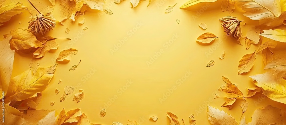 Aufkleber yellow autumn background featuring a frame for copy space surrounded by autumn leaves and decorative