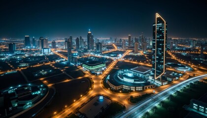  Bright cityscape at night illuminated by vibrant lights