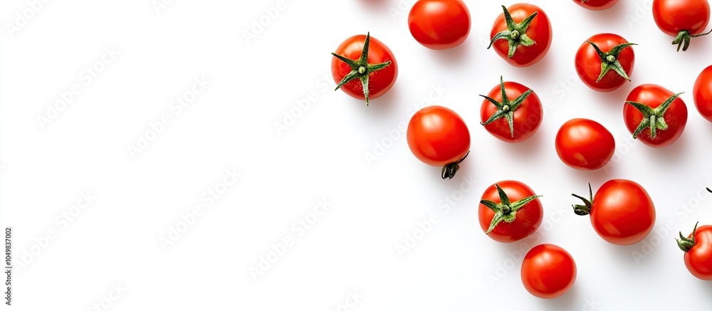 Poster cherry tomatoes are isolated on a white background flat lay idea. with copy space image. place for a