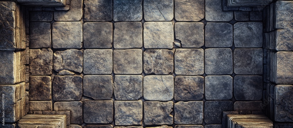 Poster Top view of a stone floor in the temple with copy space