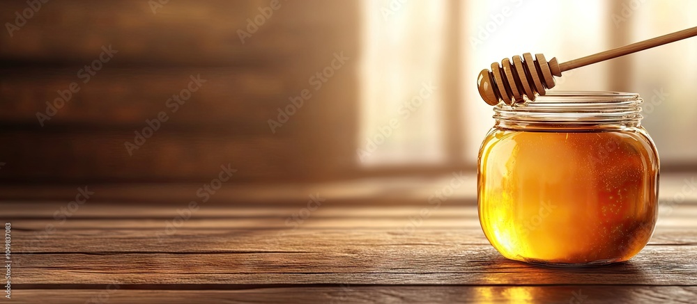 Leinwandbilder honey jar with honey dipper. with copy space image. place for adding text or design