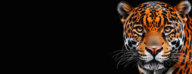 Obraz premium Close-Up Portrait of a Magnificent Jaguar Symbol of Strength and Power Banner