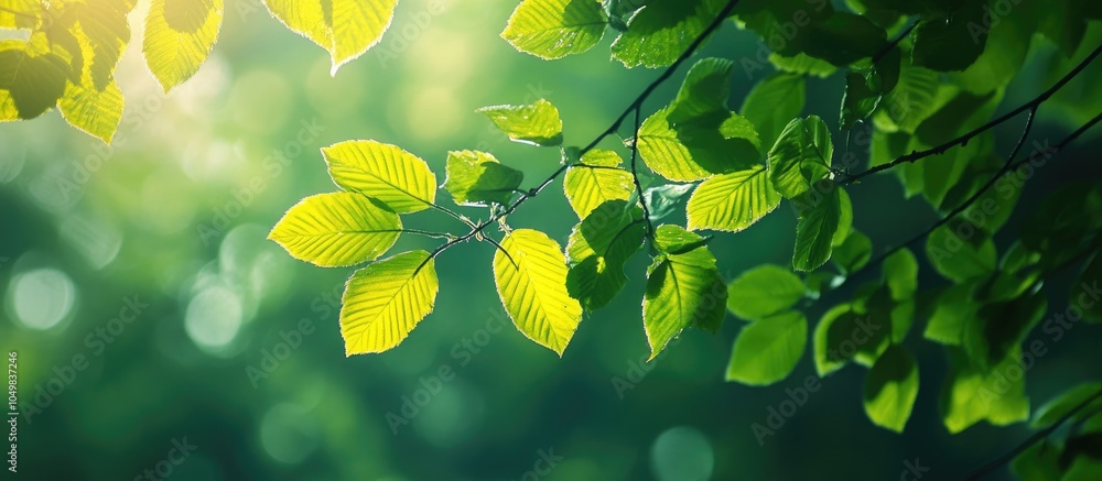 Leinwandbilder Green and yellow leaves in the forest. with copy space image. Place for adding text or design