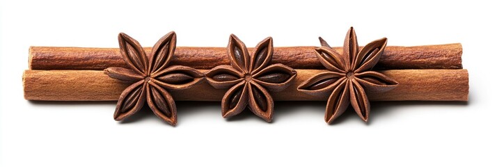 Fototapeta premium Aromatic Cinnamon and Star Anise Sticks in Isolated White Composition