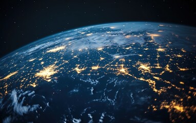 Obraz premium Nighttime Earth with City Lights: Close-up of Earth's surface at night, focusing on city lights in North America against a black background. 