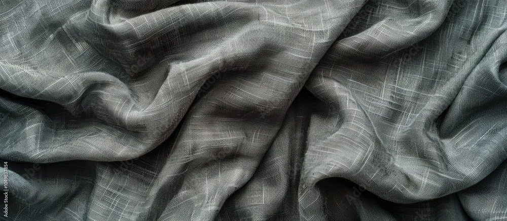 Poster Grey old canvas linen fabric design texture background Close up top view of a gray cloth pattern surface with empty copyspace on a plain seamless backdrop