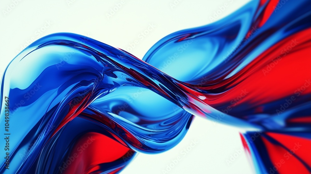 Poster a colorful fluid background with bright red and deep blue waves flowing over a white surface.