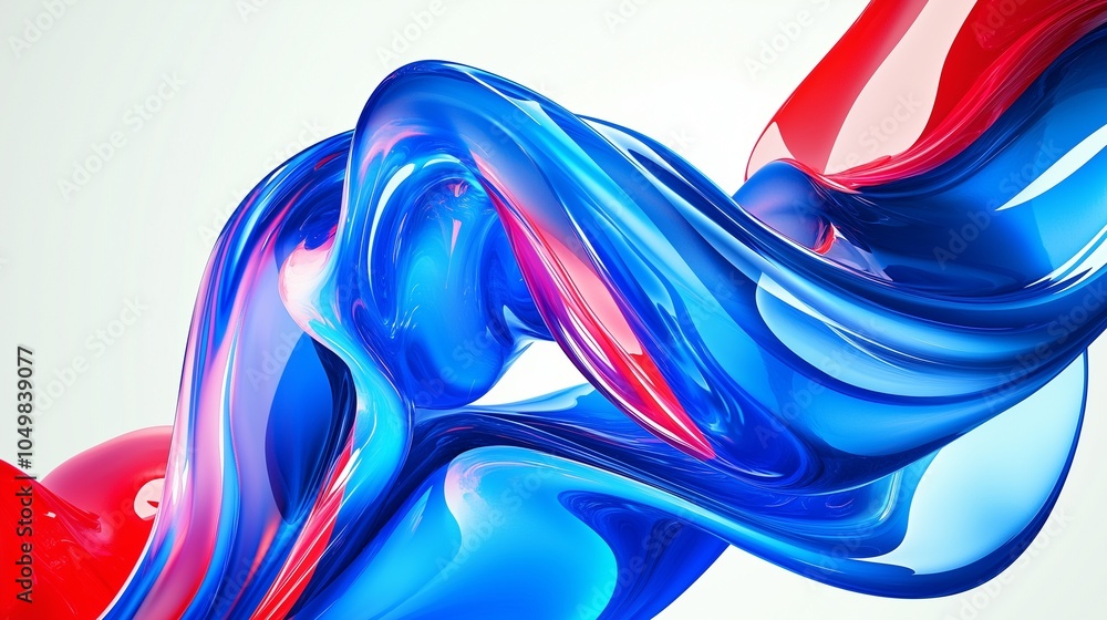 Poster abstract blue and red fluid shapes create a vibrant pattern on a pristine white background. the high