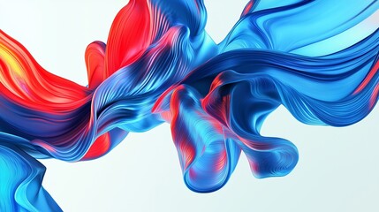 Abstract blue and red fluid shapes create a vibrant pattern on a pristine white background. The high-definition image emphasizes the bold color interactions and modern, dynamic feel of the design.