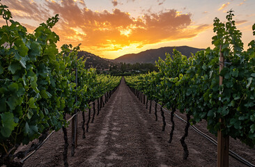 Naklejka premium beautiful Grape field growing for wine yard summer 