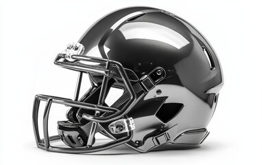 Fototapeta premium Football Helmet: A sports helmet with a glossy finish and strong face guard, positioned on a white background 