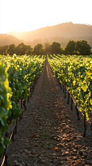 Obraz premium Beautiful wineyards landscape, Grape field. Vineyard hills. Summer scenery with wineyard rows 