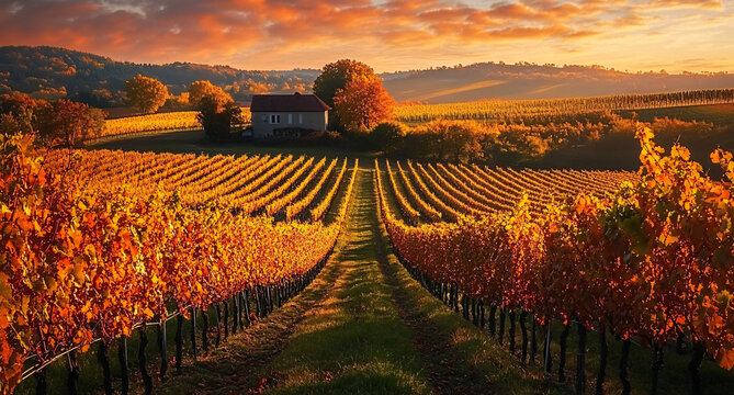 Beautiful wineyards landscape, Grape field. Vineyard hills. Summer scenery with wineyard rows
