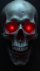 Highly Detailed Skull Illustration with Vibrant Red Glowing Eyes.