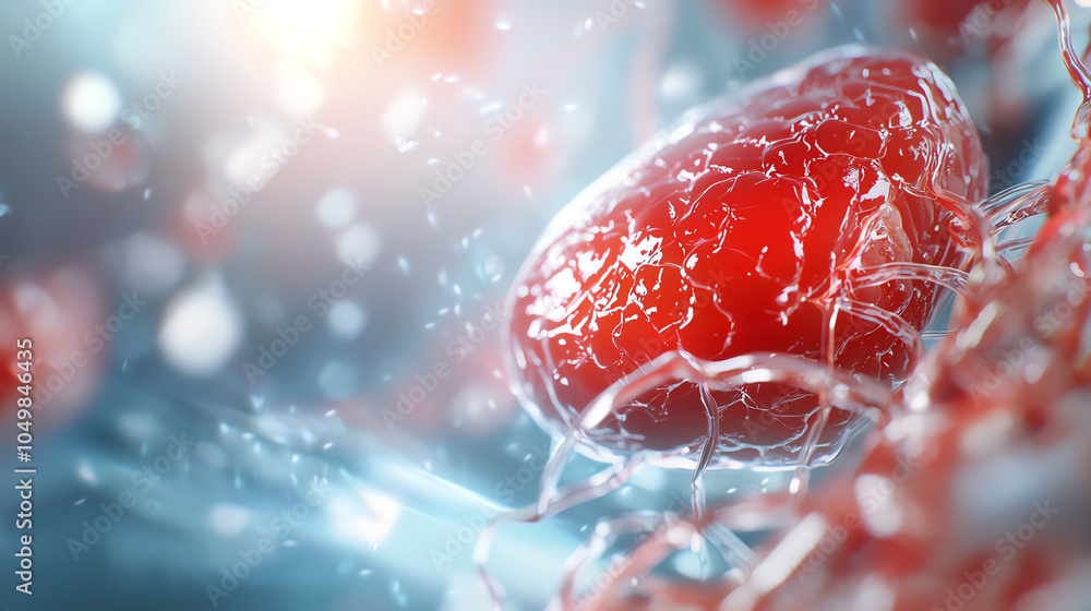 Poster dynamic visualization of blood cells interacting in a vivid abstract environment
