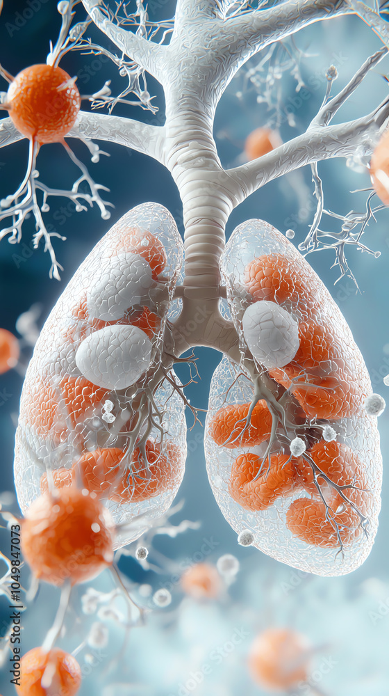 Poster intricate visualization of human lungs with cellular structures and gas exchange mechanisms in a sci