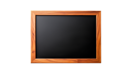 Blank rectangular blackboard with wooden frame on transparent background