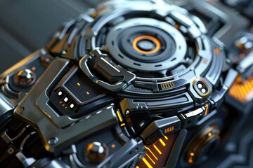 A detailed view of a futuristic-looking timepiece with sleek design and advanced features